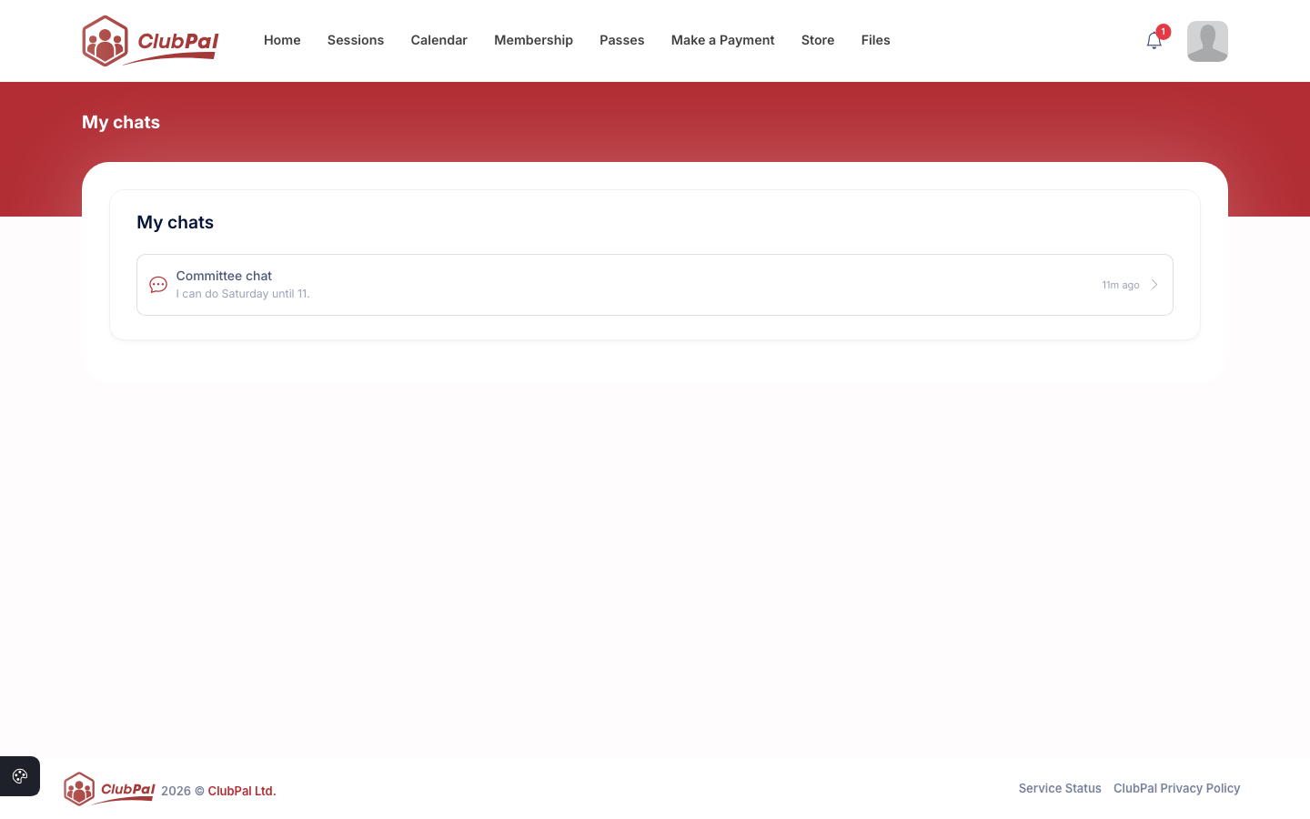 The My chats page listing the conversations the signed-in member belongs to