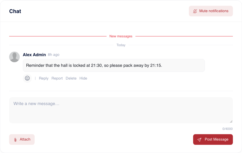 The chat card on a session page, showing one message and the composer below it