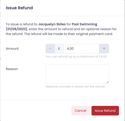 Refund dialog